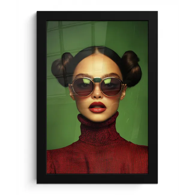 Vrouw - Groen - Bril - Aesthetic - Modern fotolijst zwart zonder passe partout klein -3d