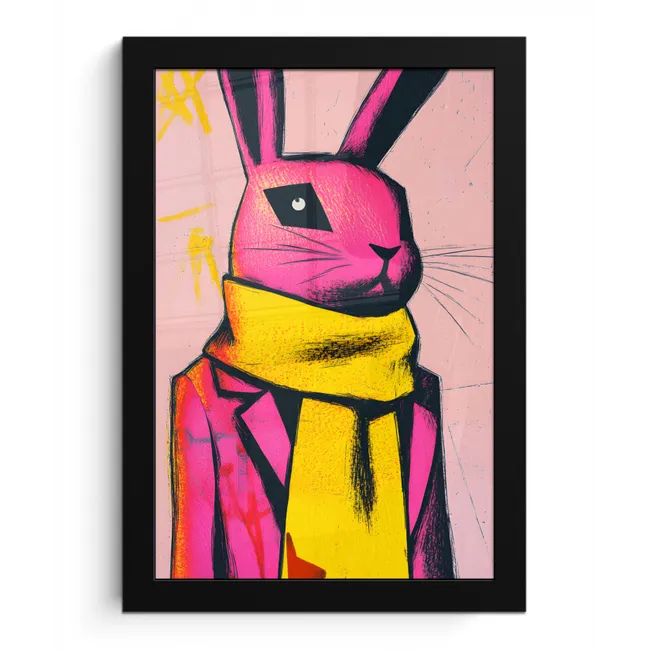 Abstract - Konijn - Sjaal - Geel fotolijst zwart zonder passe partout klein -3d