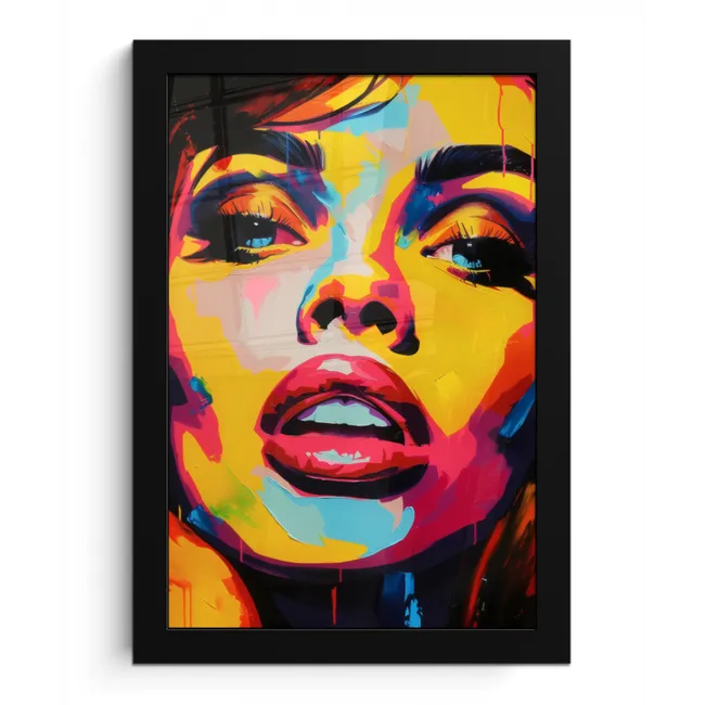Vrouw - Gezicht - Kleurrijk fotolijst zwart zonder passe partout klein -3d