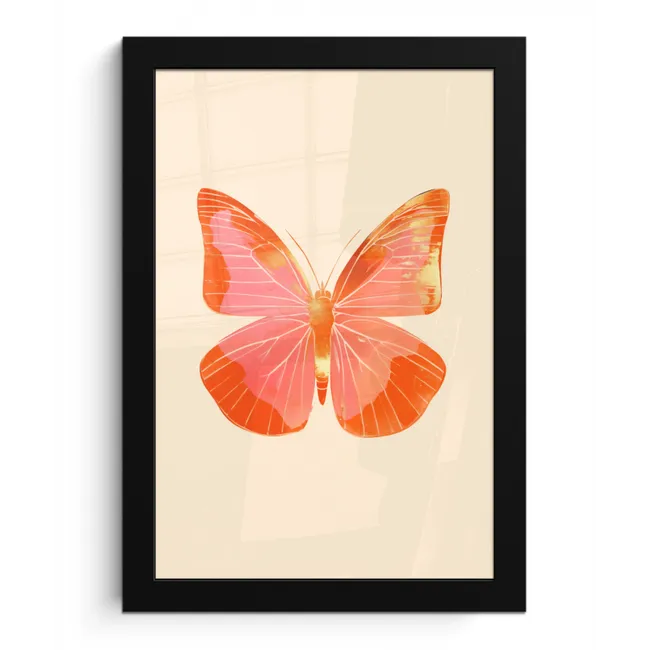 Vlinder - Minimalistisch - Roze fotolijst zwart zonder passe partout klein -3d