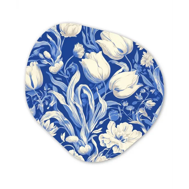 Bloemen - Delfts Blauw - Patroon - Tulp Wandcirkel Organisch Forex 3mm klein -3d
