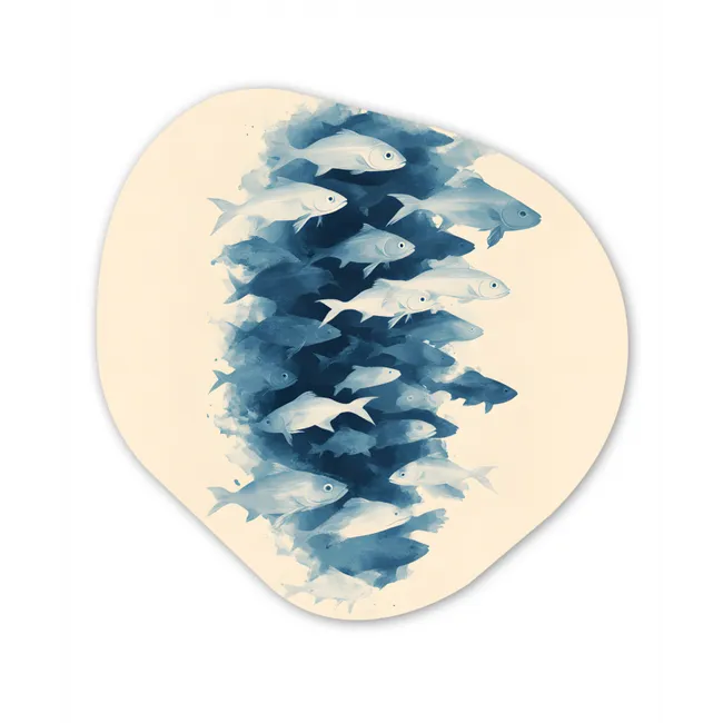 Vissen - Minimalistisch - Blauw Wandcirkel Organisch Forex 3mm middel -3d