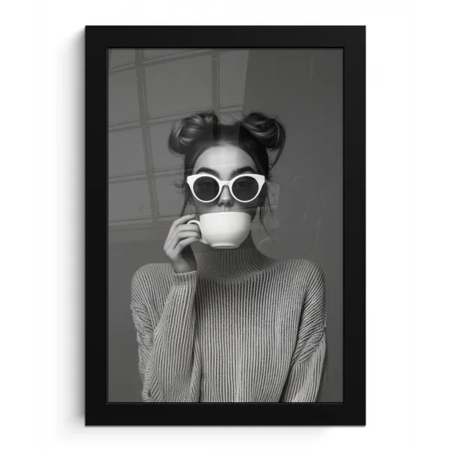 Vrouw - Koffie - Zwart - Wit fotolijst zwart zonder passe partout klein -3d