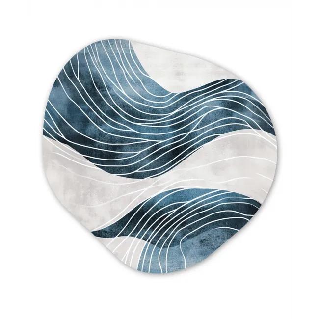 Lijnen - Golven - Abstract - Blauw Wandcirkel Organisch Forex 3mm klein -3d