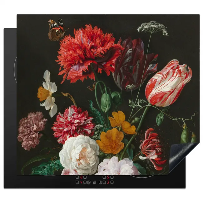 Stilleven met bloemen in een glazen vaas - Schilderij van Jan Davidsz. de Heem Inductie beschermer vinyl 3mm middel -3d