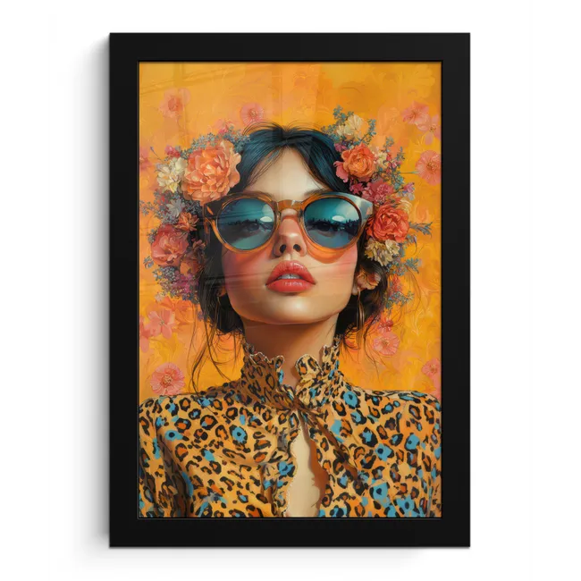 Vrouw - Bloemen - Aesthetic - Oranje fotolijst zwart zonder passe partout klein -3d