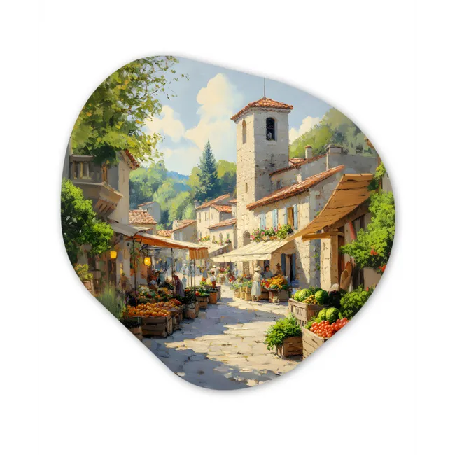 Dorp - Zon - Kraampjes - Huizen Wandcirkel Organisch Forex 3mm middel -3d