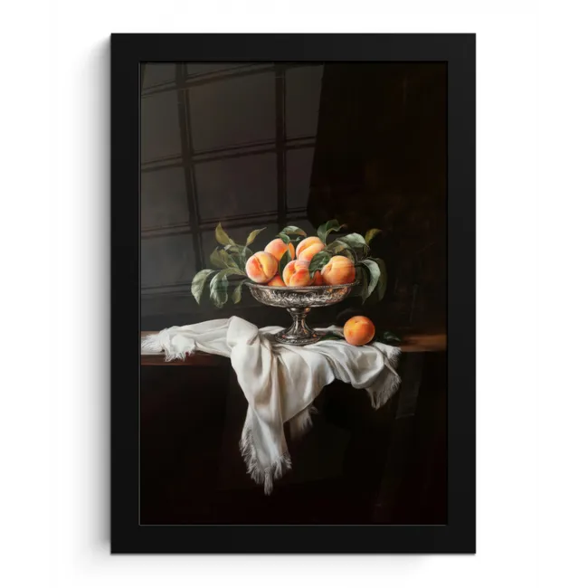 Stilleven - Perziken - Vintage fotolijst zwart zonder passe partout klein -3d