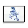 Vogel - Delfts blauw - Illustratie - Bloemen fotolijst zwart zonder passe partout middel -3d