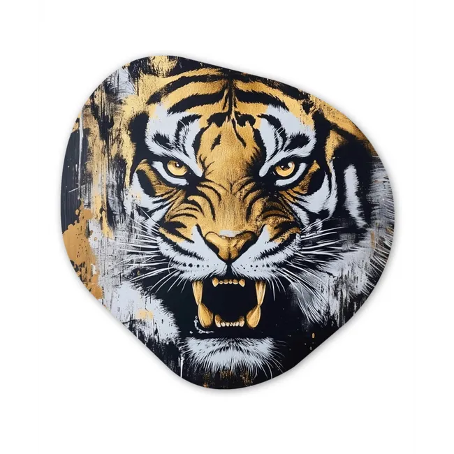 Tijger - Verfspatten - Goud Wandcirkel Organisch Forex 3mm middel -3d