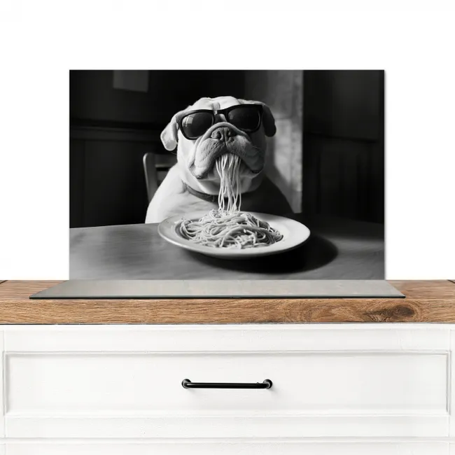 Hond - Bulldog - Pasta - Bril - Stoer - Dieren Spatscherm Aluminium klein -3d_zonderpan