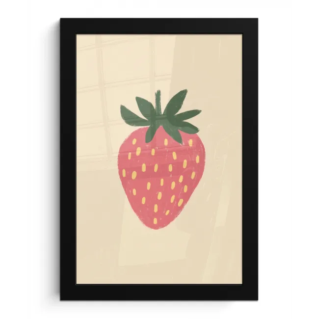 Aardbei - Minimalistisch - Rood - Fruit fotolijst zwart zonder passe partout klein -3d