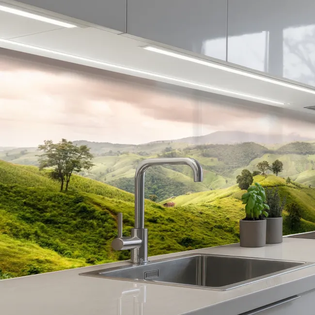 Landschap - Heuvels - Groen keuken achterwand 2 middel -3d_schuin