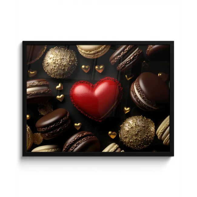 Macarons - Rood - Hart fotolijst zwart zonder passe partout middel -3d