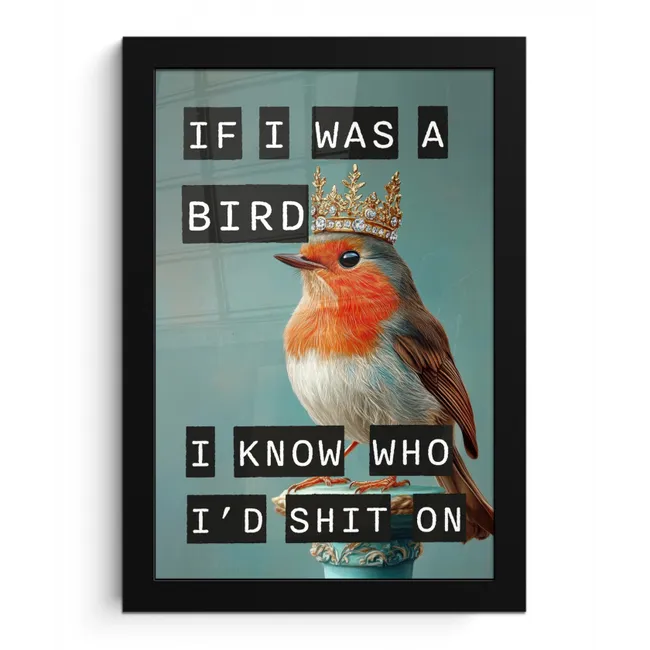 Roodborstje - Vogel - Blauw - Decoratie fotolijst zwart zonder passe partout klein -3d