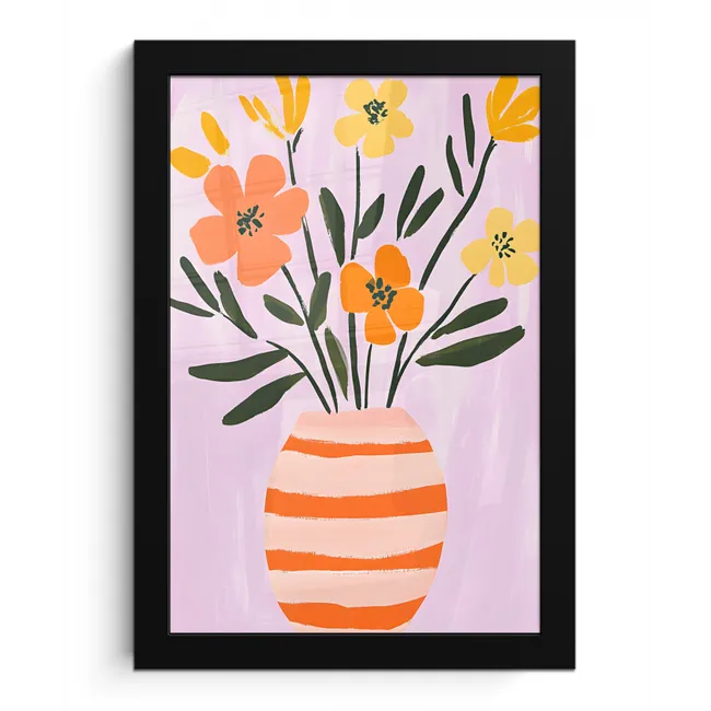 Vaas - Gestreept - Bloemen - Oranje fotolijst zwart zonder passe partout klein -3d