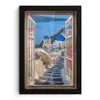 Doorkijk - Santorini - Landschap - Blauw - Grieks fotolijst zwart zonder passe partout klein -3d