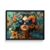 Vrouw - Bloemen - Oranje - Blauw - Modern fotolijst zwart zonder passe partout middel -3d