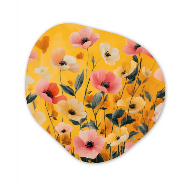 Bloemen - Veld - Geel Wandcirkel Organisch Forex 3mm klein -3d
