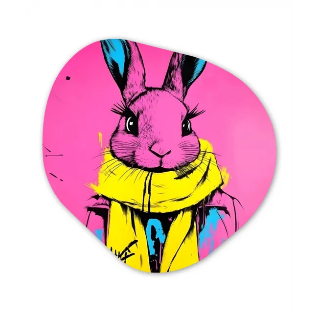 Konijn - Felroze - Sjaal - Abstract Wandcirkel Organisch Forex 3mm middel -3d