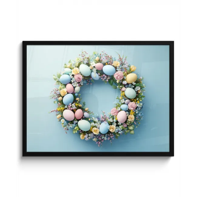 Krans - Eieren - Bloemen fotolijst zwart zonder passe partout middel -3d