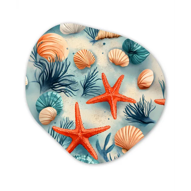 Zeesterren - Schelpen - Illustratie - Zand Wandcirkel Organisch Forex 3mm klein -3d