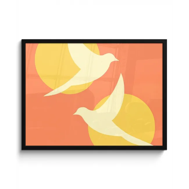 Vogels - Cirkels - Geel fotolijst zwart zonder passe partout middel -3d