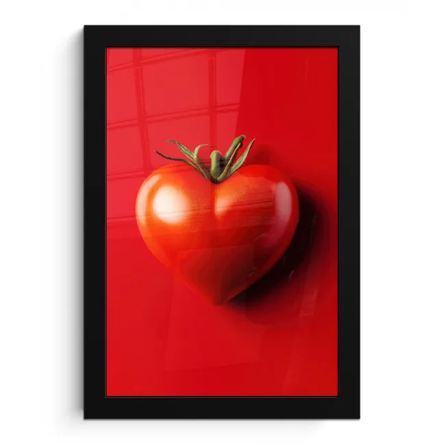 Tomaat - Rood - Hart fotolijst zwart zonder passe partout klein -3d