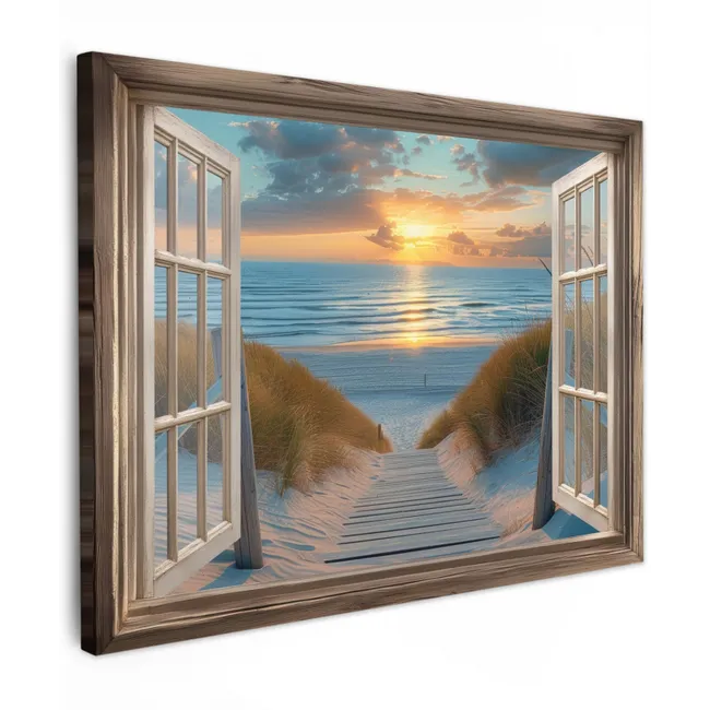Leinwandbild - Durchblick - Strand - Weg - Sonnenuntergang