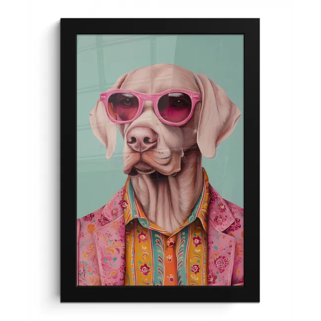 Hond - Overhemd - Bloemen - Bril fotolijst zwart zonder passe partout klein -3d