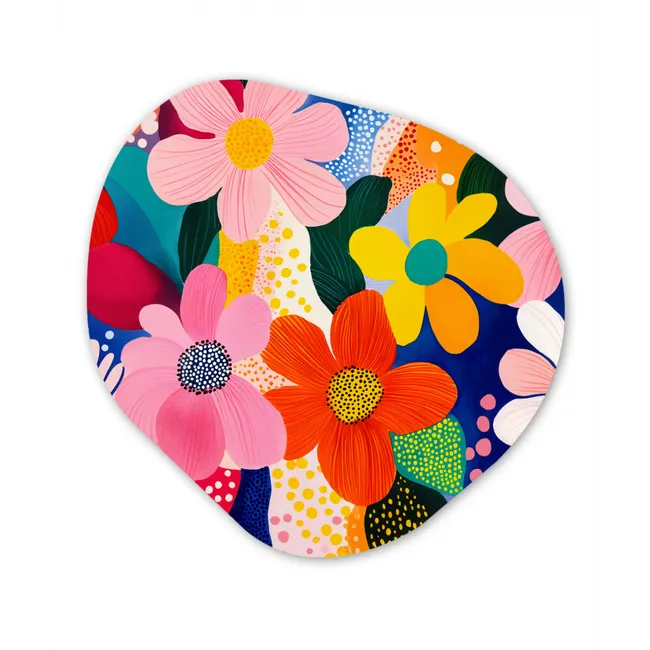 Bloemen - Kleurrijk - Stippen Wandcirkel Organisch Forex 3mm klein -3d