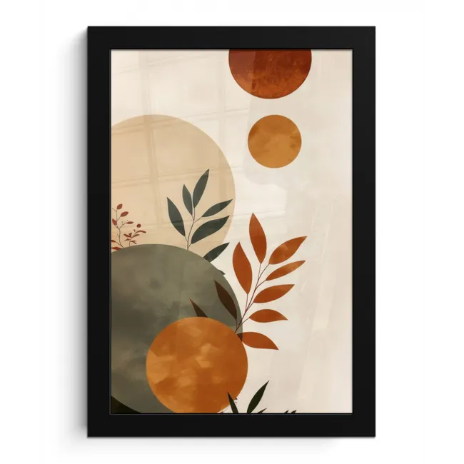 Vormen - Rond - Bladeren - Beige fotolijst zwart zonder passe partout klein -3d