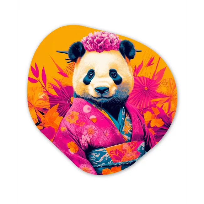 Kimono - Roze - Panda - Bloemenkroon Wandcirkel Organisch Forex 3mm middel -3d