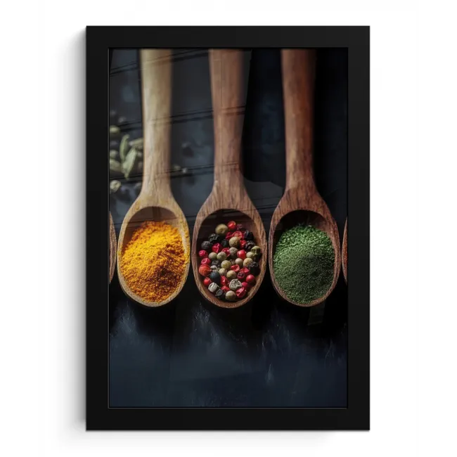 Houten - Lepels - Specerijen - Kruiden fotolijst zwart zonder passe partout klein -3d