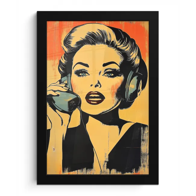 Retro - Vrouw - Koptelefoon - Oranje fotolijst zwart zonder passe partout klein -3d