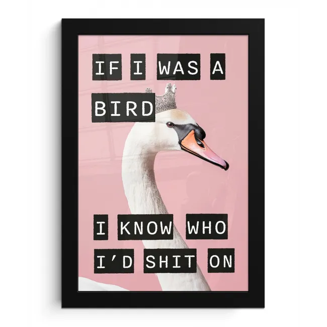 Zwaan - Vogel - Decoratie - Roze fotolijst zwart zonder passe partout klein -3d