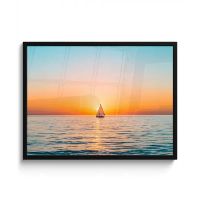 Zee - Zeilboot - Zonsondergang fotolijst zwart zonder passe partout middel -3d