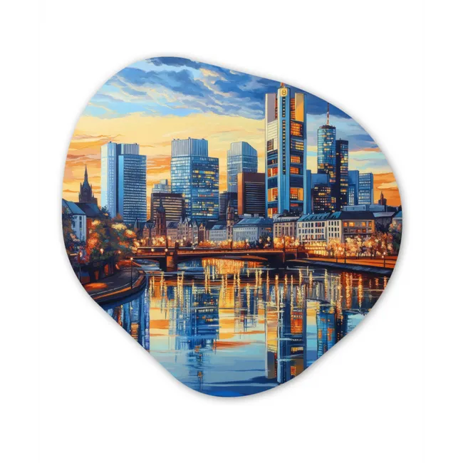 Zonsondergang Frankfurt - Stad - Skyline - Water Wandcirkel Organisch Forex 3mm klein -3d
