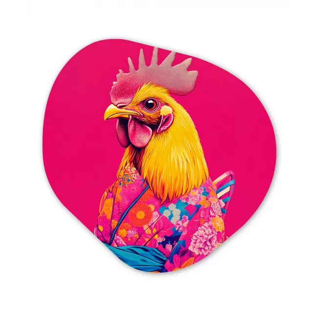 Haan - Kleurrijk - Kimono - Roze Wandcirkel Organisch Forex 3mm klein -3d