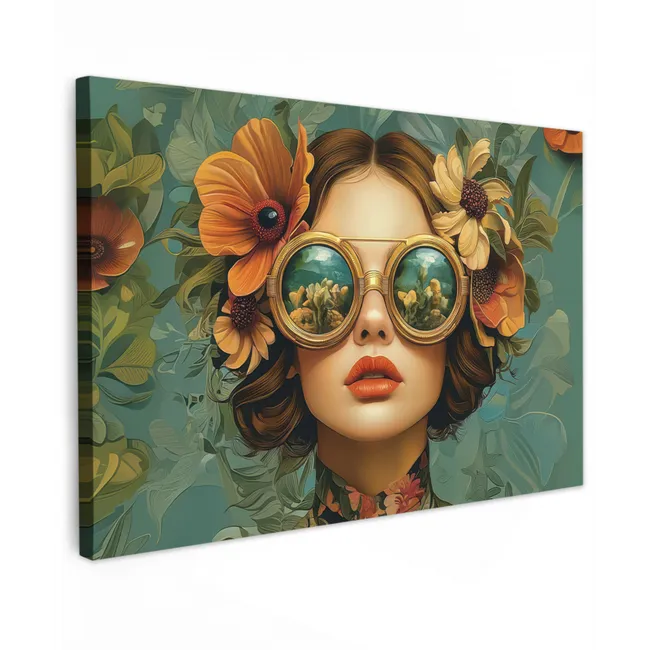 Vrouw - Bloemen - Vlinders - Natuur - Vintage canvas 2cm klein -z3d