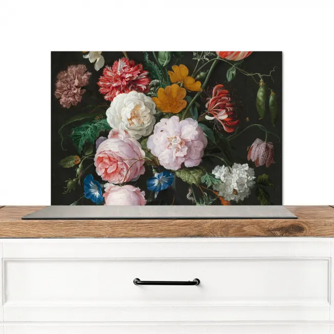 Stilleven met bloemen in een glazen vaas - Schilderij van Jan Davidsz. de Heem Spatscherm Aluminium klein -3d_zonderpan