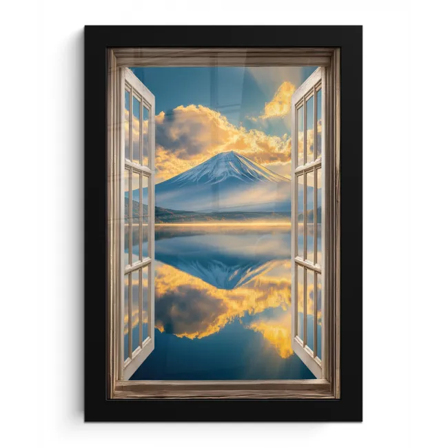 Doorkijk - Landschap - Bergen - Uitzicht - Raam fotolijst zwart zonder passe partout klein -3d