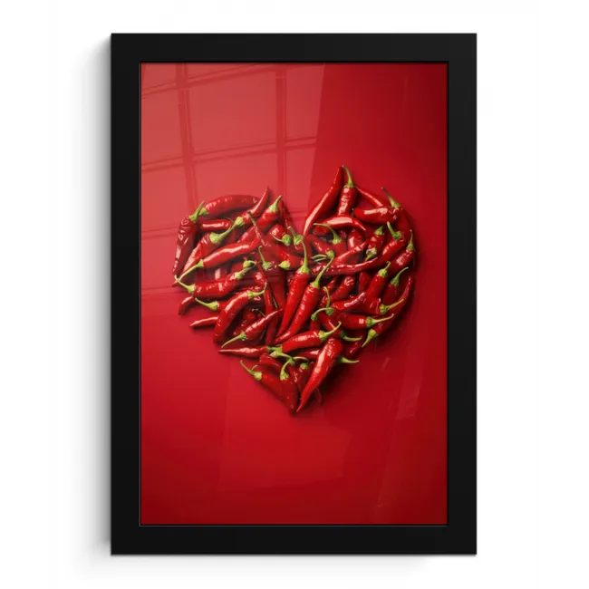 Pepers - Rood - Hart fotolijst zwart zonder passe partout klein -3d
