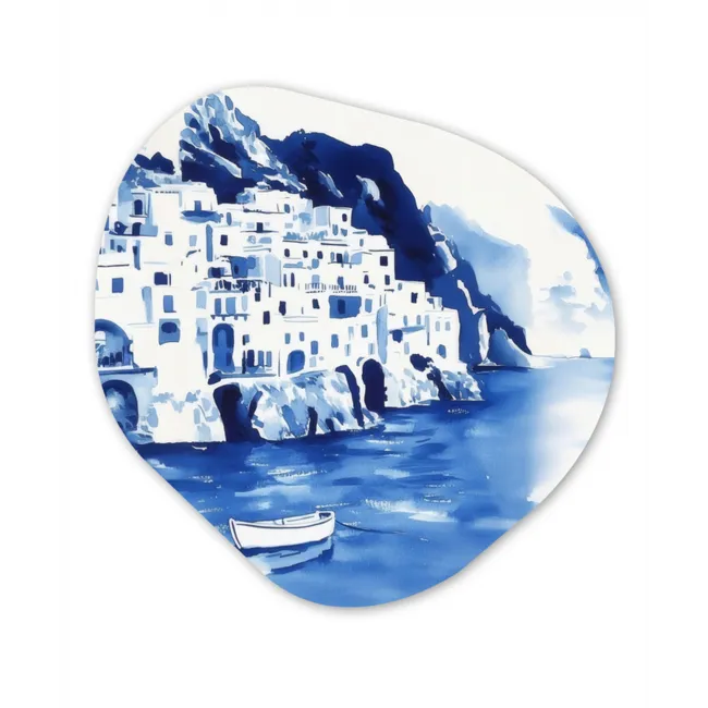 Dorp - Rotswand - Roeiboot - Water Wandcirkel Organisch Forex 3mm middel -3d