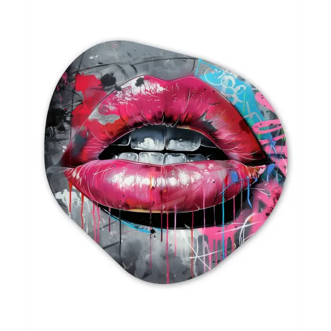 Lippen - Felroze - Graffiti - Verfstrepen Wandcirkel Organisch Forex 3mm middel -3d
