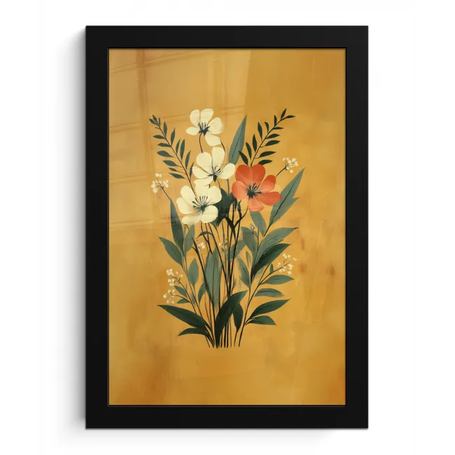 Bladeren - Boeket - Bloemen - Geel fotolijst zwart zonder passe partout klein -3d