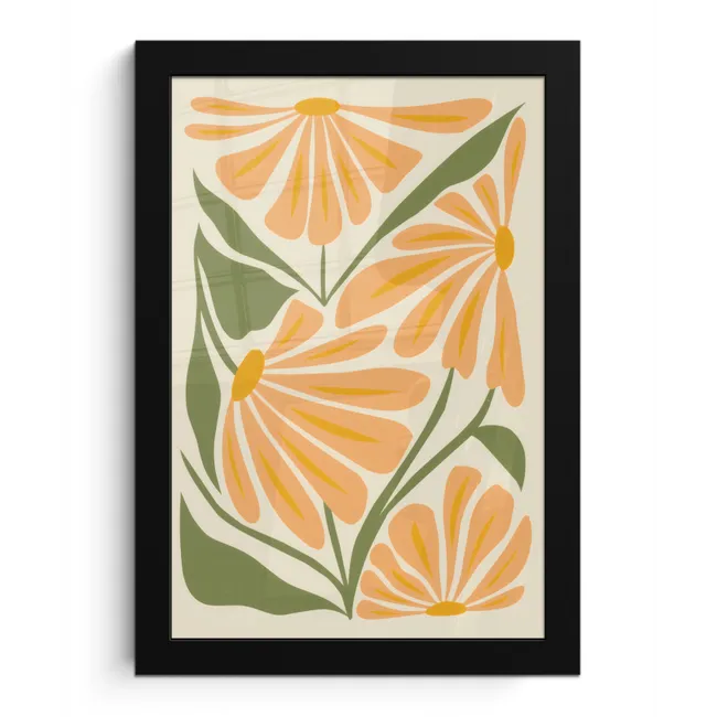 Blaadjes - Zachtoranje - Bloemen fotolijst zwart zonder passe partout klein -3d