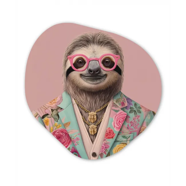 Luiaard - Bloemenprint - Bril - Roze Wandcirkel Organisch Forex 3mm klein -3d