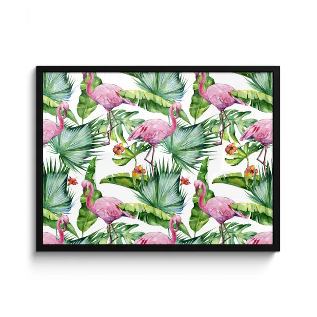 Bladeren - Flamingo - Bloemen - Jungle fotolijst zwart zonder passe partout middel -3d