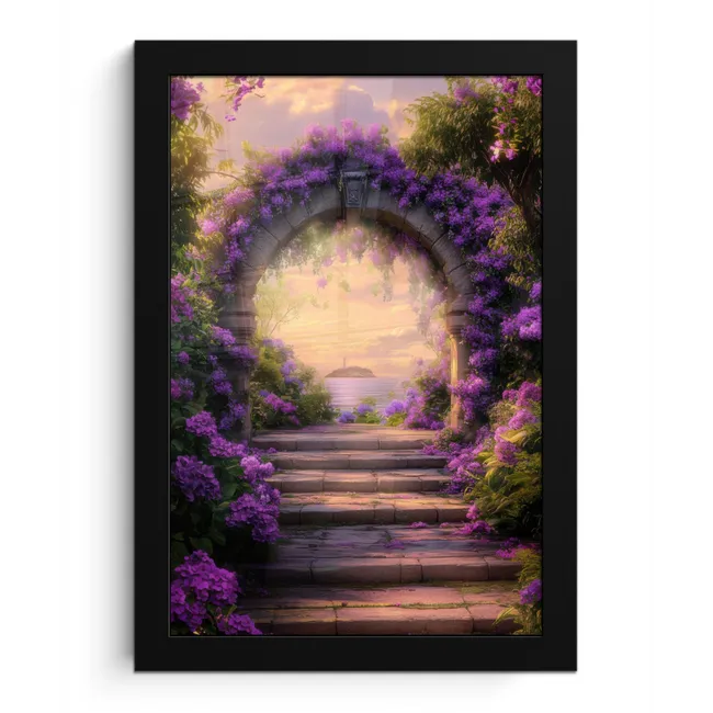 Poort - Paars - Bloemen fotolijst zwart zonder passe partout klein -3d